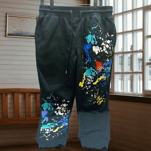 GENUINE AUTHENTIC GARMENTS Men's Artistic Black Sweatpants with Colorful Design